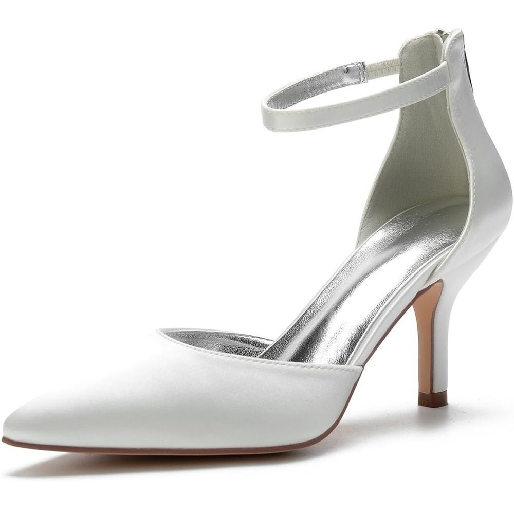 Womens Pointed Toe Ankle Strap Stilettos Party Dress Shoes white size 4 - 4.5